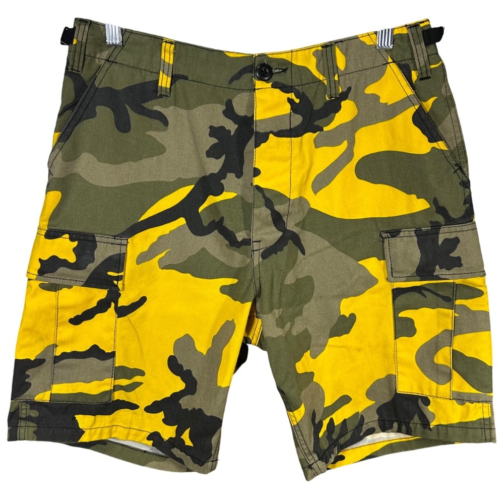 Rothco‎ BDU Camo Cargo Shorts Yellow Green Black Men's Small Regular Waist 27-31